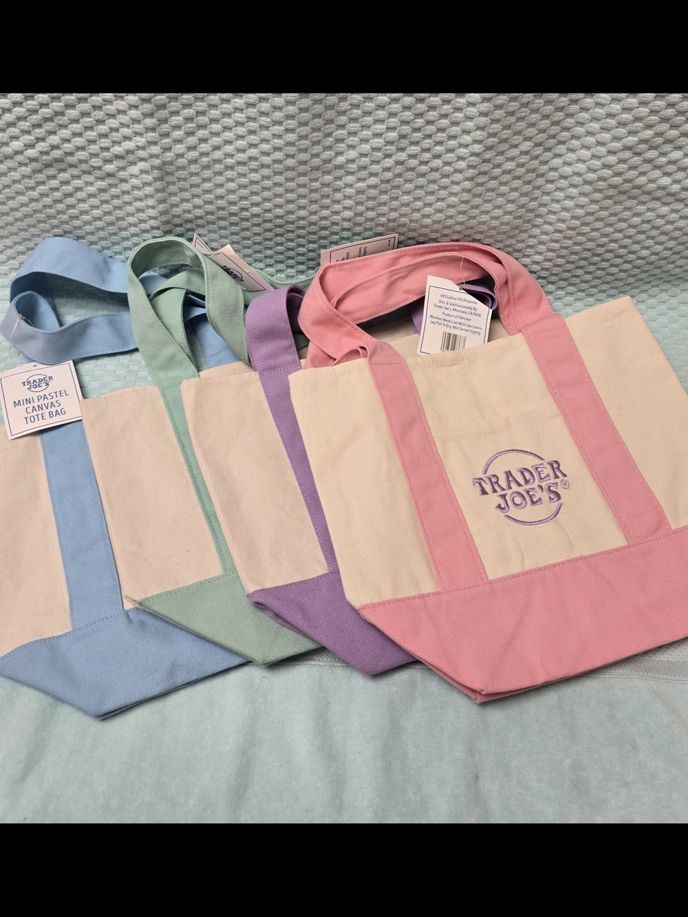 Trader Joe's Pastel Pink Canvas Tote Bags Set